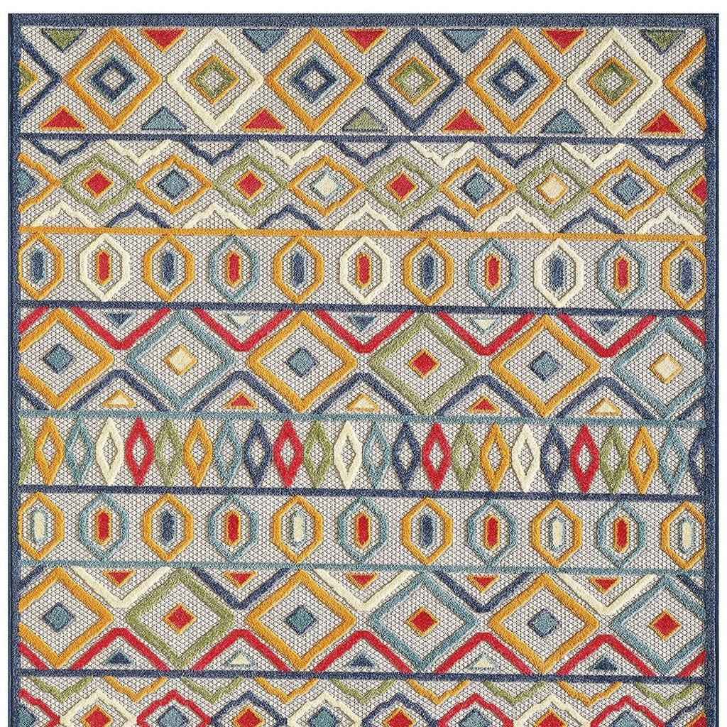 8' X 10' Ivory And Blue Southwestern Stain Resistant Indoor Outdoor Area Rug