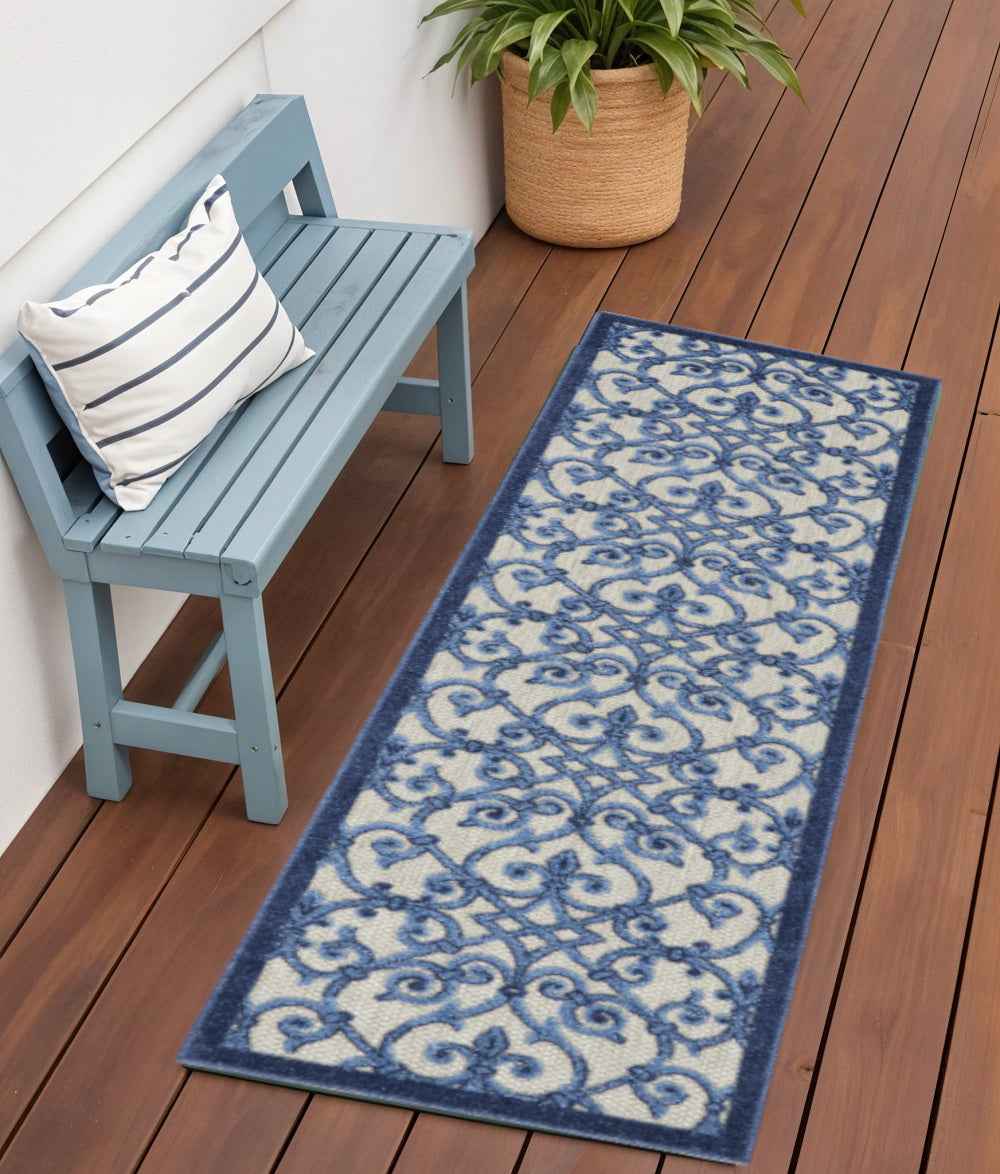 6' Blue And Gray Indoor Outdoor Area Rug