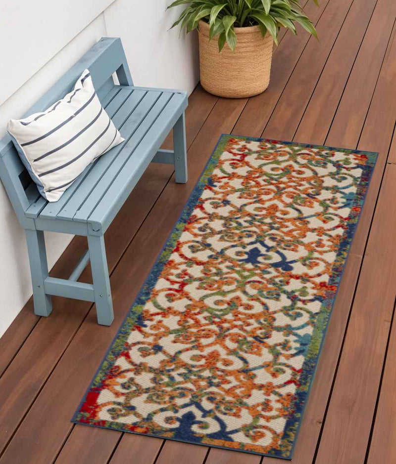 6' Ivory And Blue Indoor Outdoor Area Rug