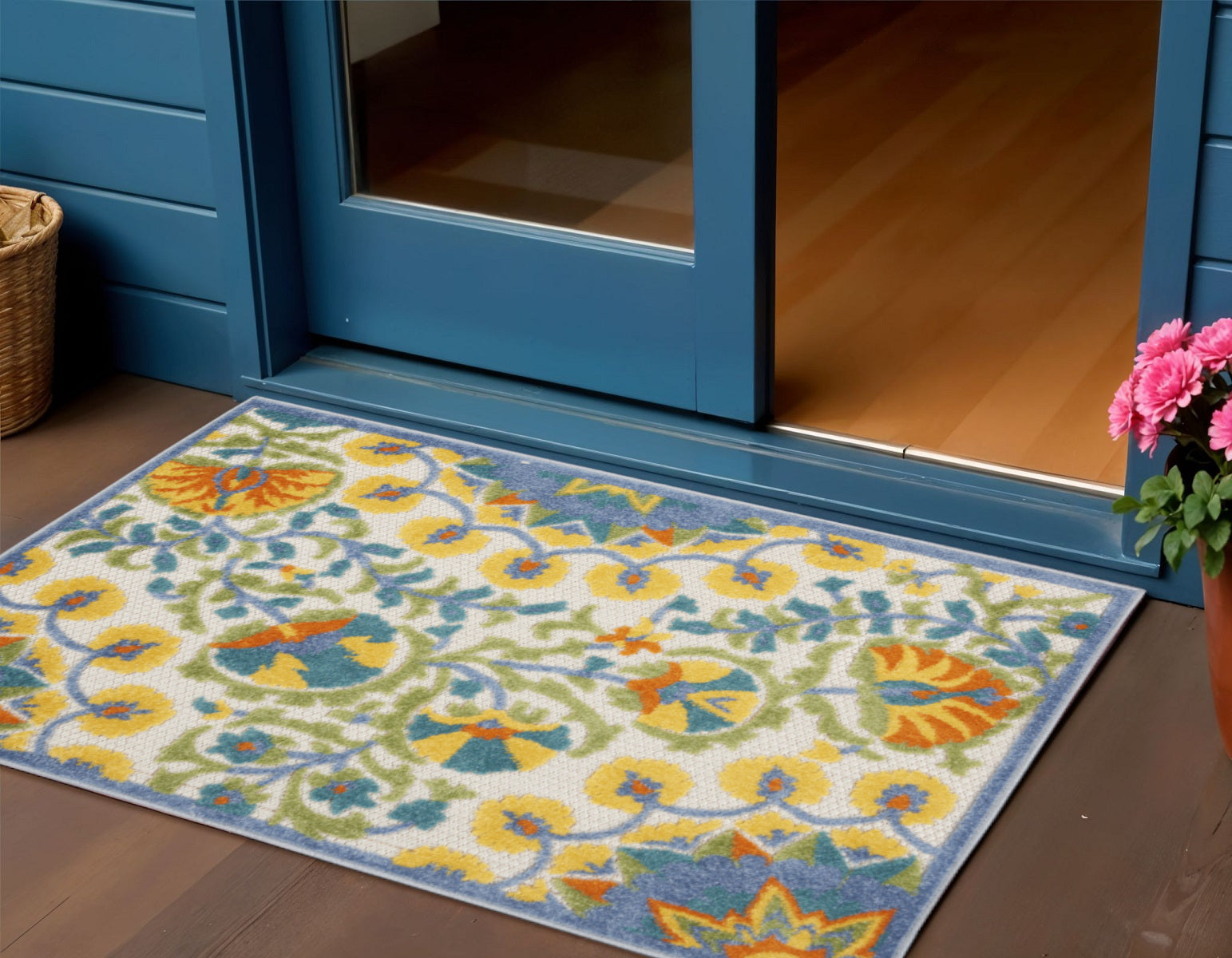 3' X 4' Yellow And Ivory Indoor Outdoor Area Rug - Outdoor
