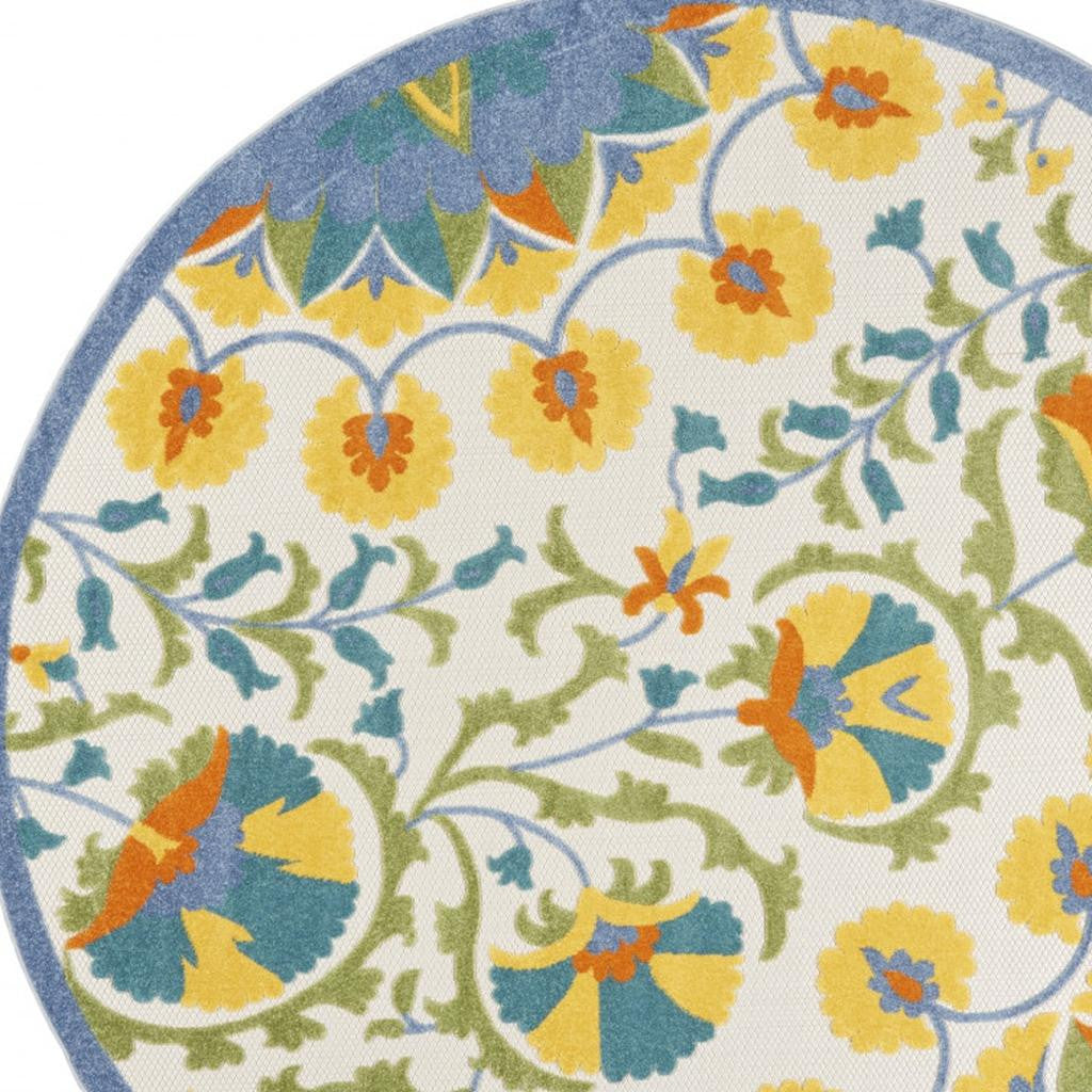 8' X 8' Blue And Yellow Round Indoor Outdoor Area Rug - Outdoor