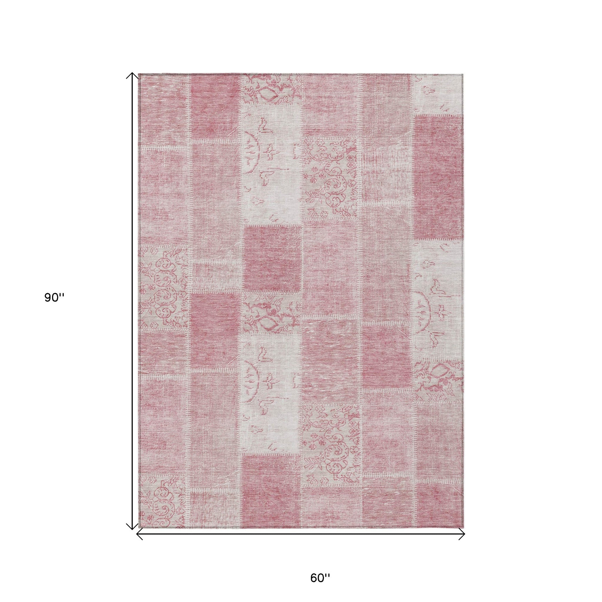 5' X 8' Pink Blush And Ivory Patchwork Washable Indoor Outdoor Area Rug - Sports & Outdoor