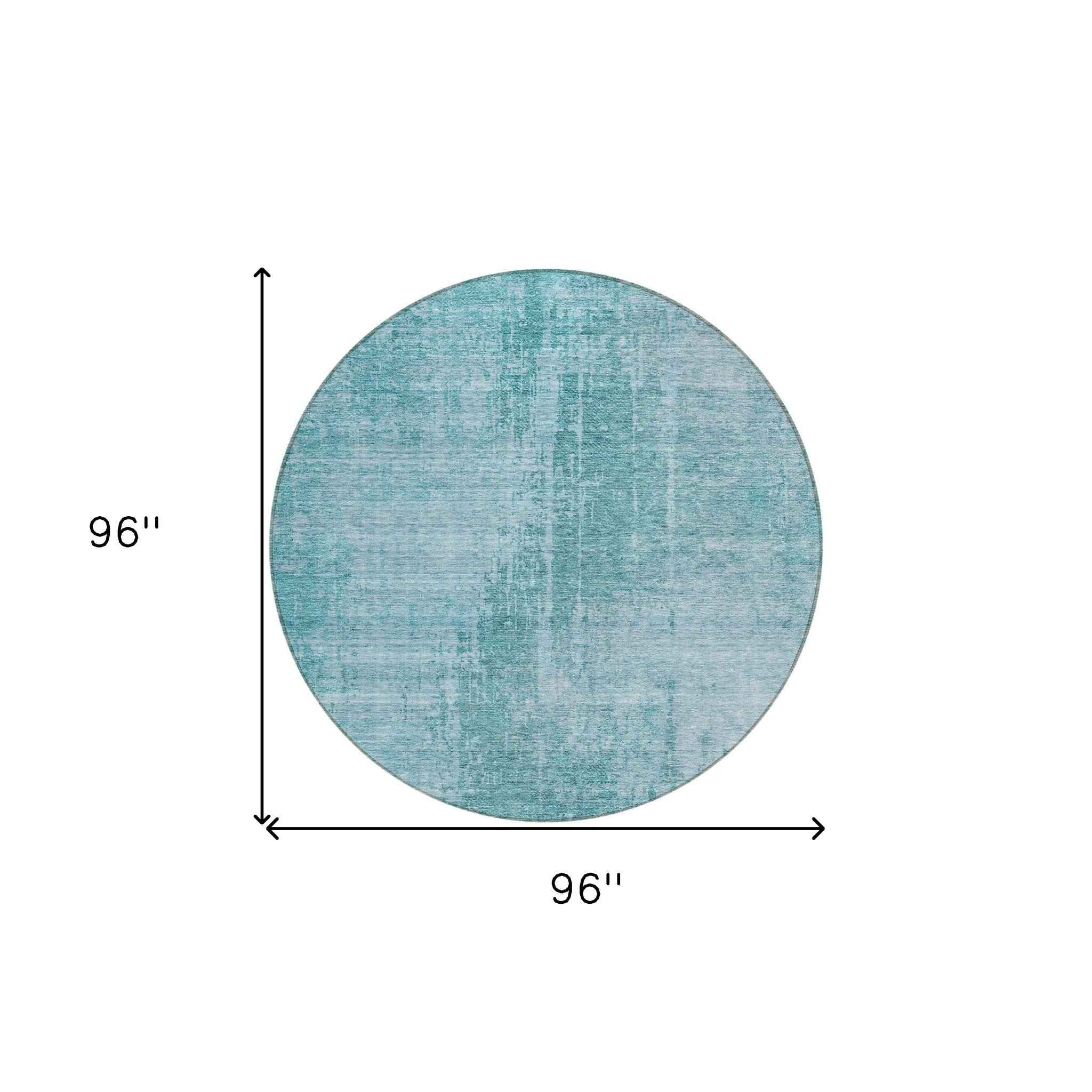 8' Aqua Teal Blue And Gray Round Abstract Washable Indoor Outdoor Area Rug