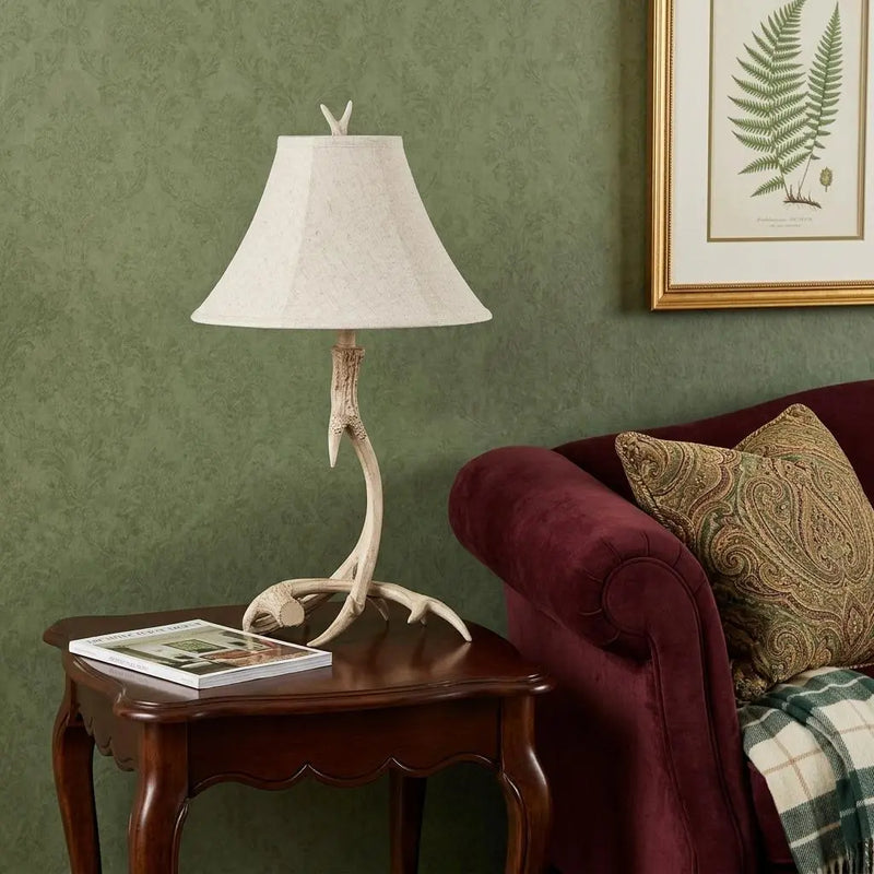 28" Beige Antlers Table Lamp With Bell Shade Homeroots Lighting