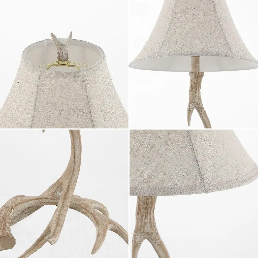 28" Beige Antlers Table Lamp With Bell Shade Homeroots Lighting