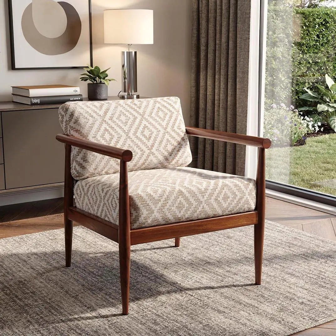 28" Beige and Brown Solid Wood Geometric Arm Chair Homeroots Living Room
