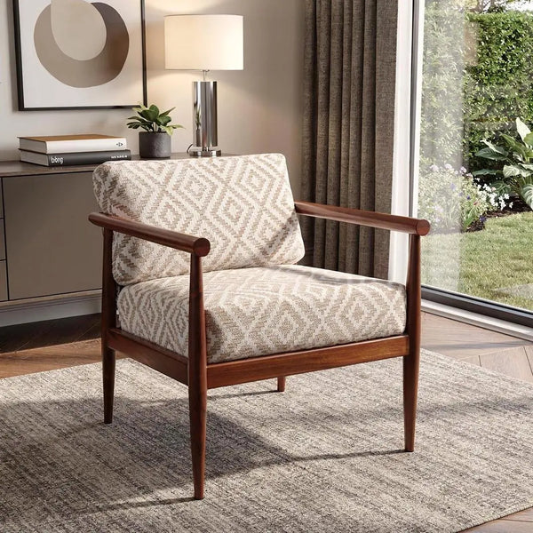 28" Beige and Brown Solid Wood Geometric Arm Chair Homeroots Living Room