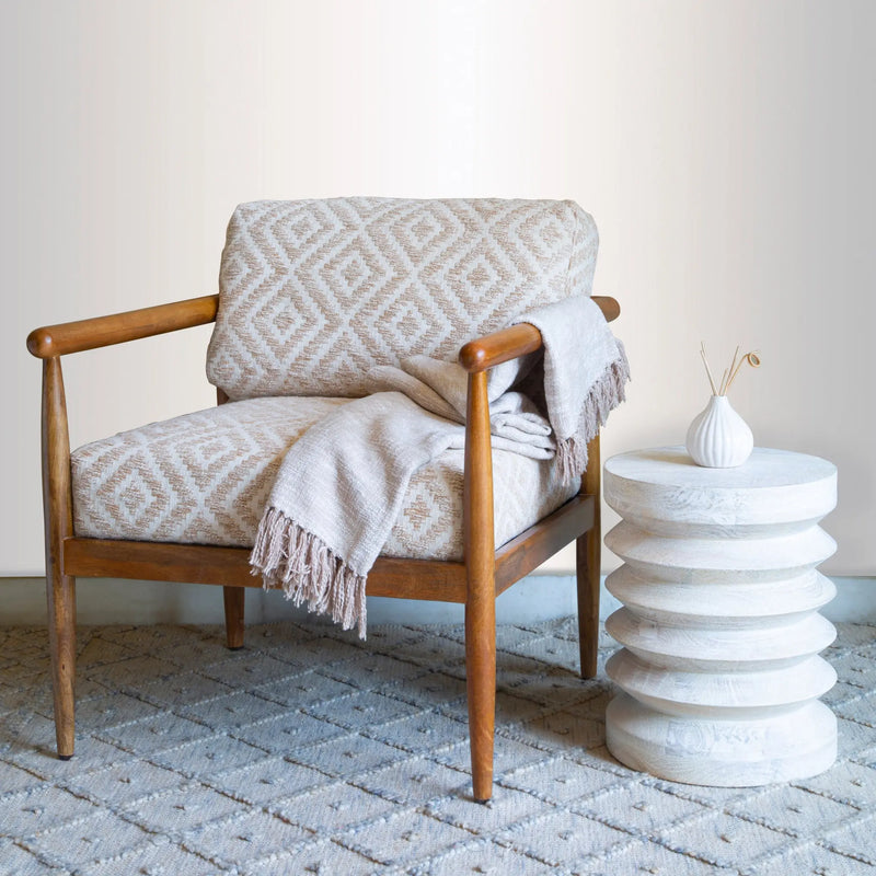28" Beige and Brown Solid Wood Geometric Arm Chair Homeroots Living Room