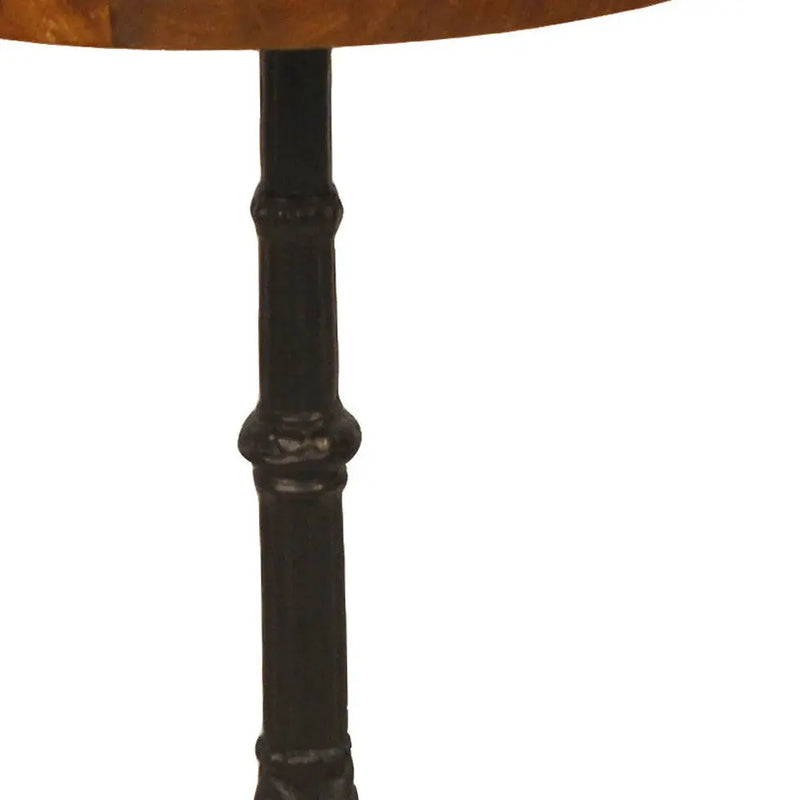 28" Black And Wood Brown Solid Wood And Iron Round End Table Homeroots Living Room