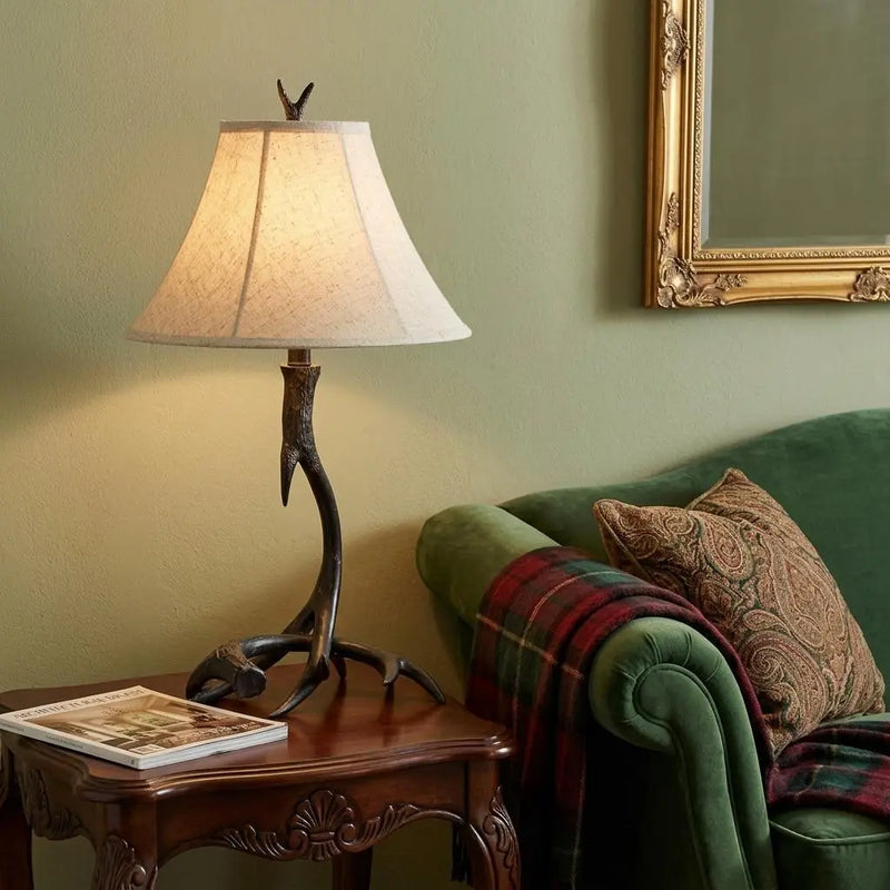 28" Black Antlers Table Lamp With Bell Shade Homeroots Lighting