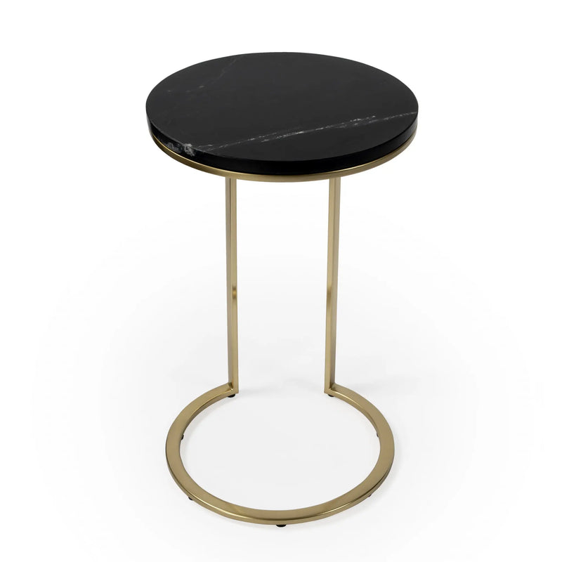 28" Black Marble Round End Table Homeroots Living Room