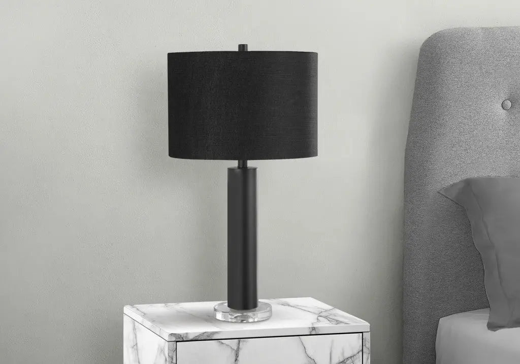 28" Black Metal and Acrylic Cylinder Table Lamp With Black Drum Shade Homeroots Lighting