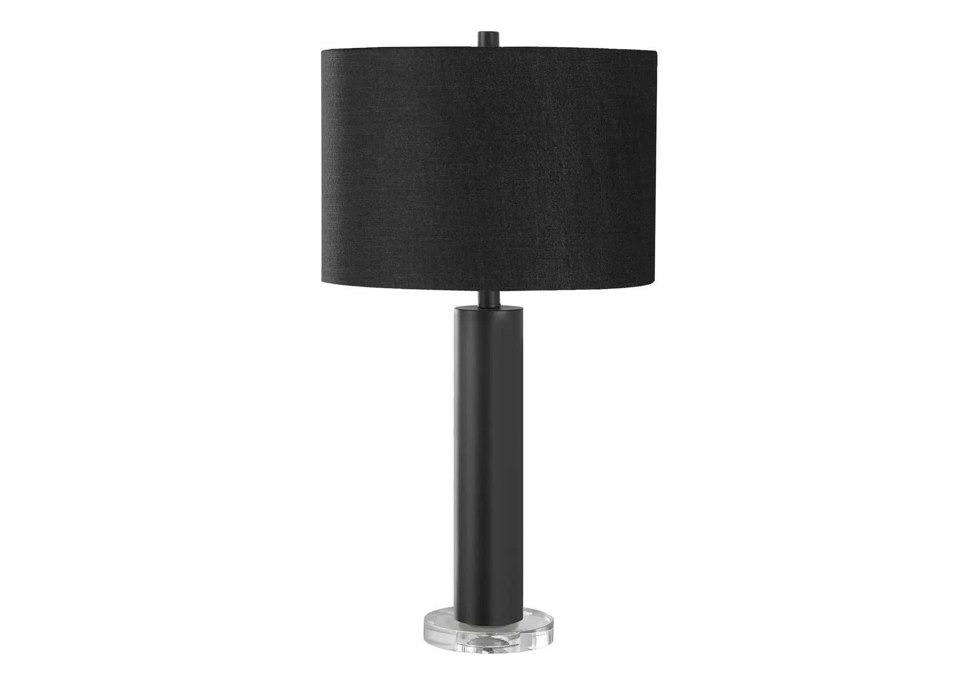 28" Black Metal and Acrylic Cylinder Table Lamp With Black Drum Shade Homeroots Lighting
