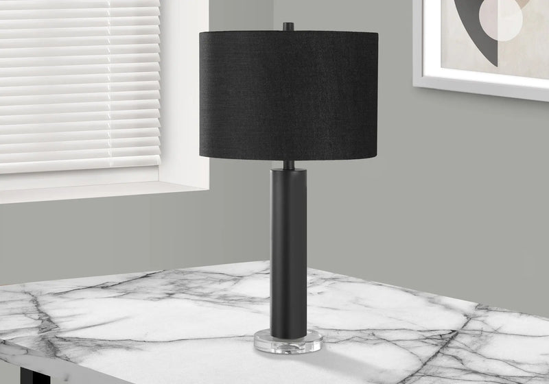 28" Black Metal and Acrylic Cylinder Table Lamp With Black Drum Shade Homeroots Lighting