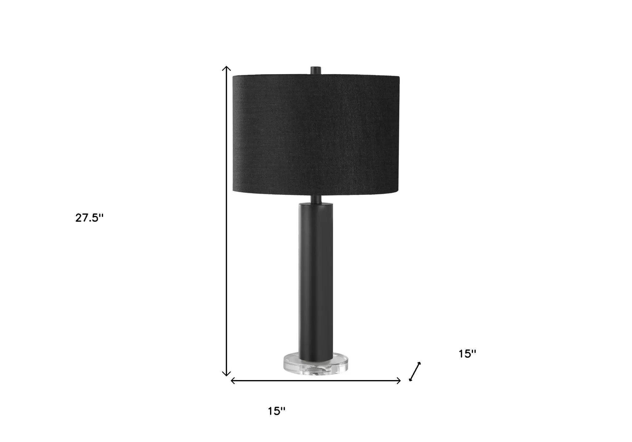 28" Black Metal and Acrylic Cylinder Table Lamp With Black Drum Shade Homeroots Lighting