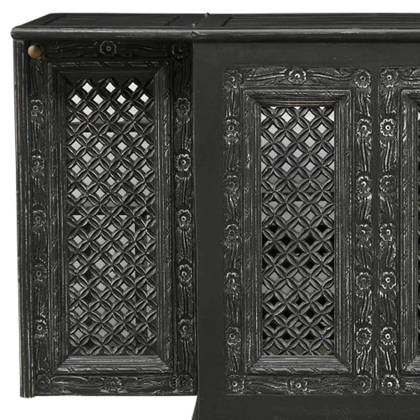 28" Black Solid Wood Carved Floral Bar Cabinet With Two Doors And One Drawer Homeroots Kitchen & Dining