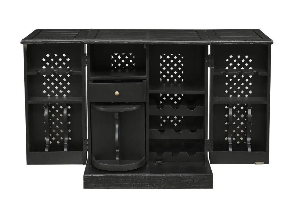 28" Black Solid Wood Carved Floral Bar Cabinet With Two Doors And One Drawer Homeroots Kitchen & Dining