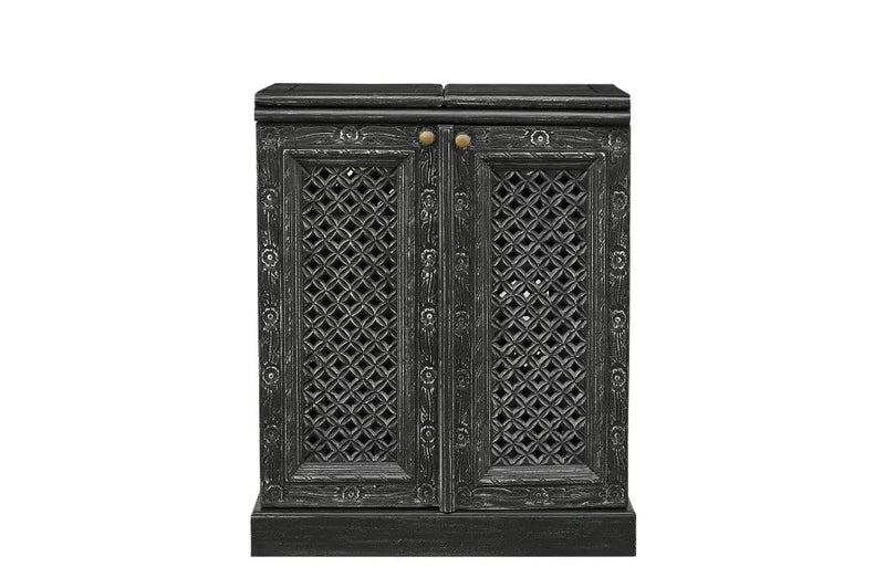 28" Black Solid Wood Carved Floral Bar Cabinet With Two Doors And One Drawer Homeroots Kitchen & Dining