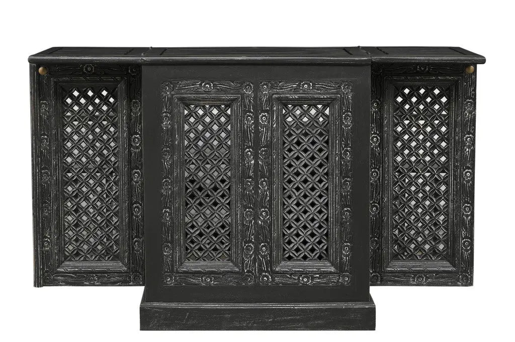 28" Black Solid Wood Carved Floral Bar Cabinet With Two Doors And One Drawer Homeroots Kitchen & Dining