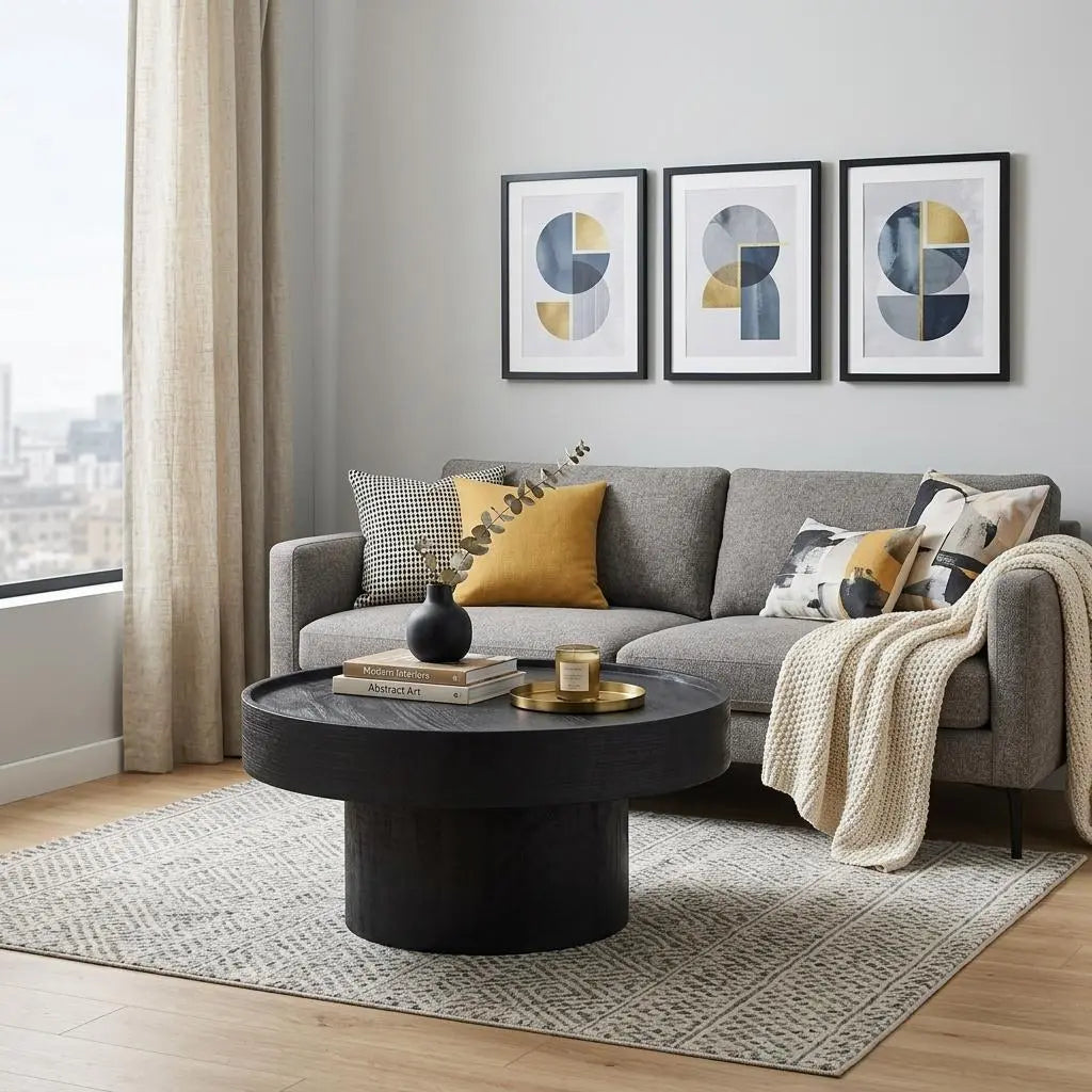 28" Black Solid Wood Round Pedestal Coffee Table Homeroots Living Room