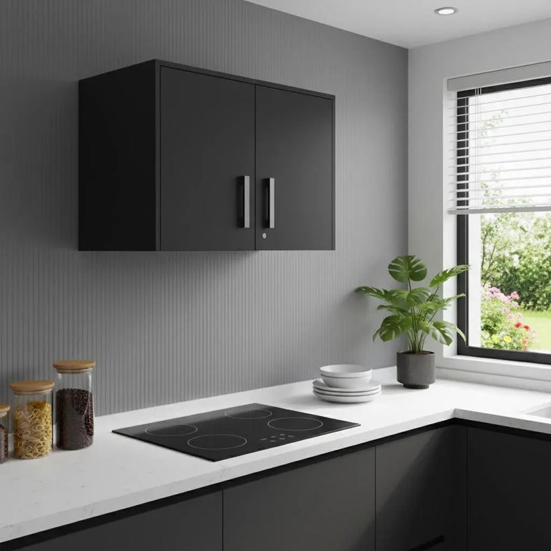 28" Black Wall mounted Accent Cabinet With Eight Shelves And Six Drawers Homeroots Kitchen & Dining