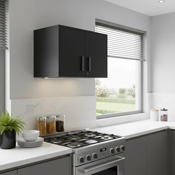 28" Black Wall mounted Accent Cabinet With Four Shelves Homeroots Kitchen & Dining