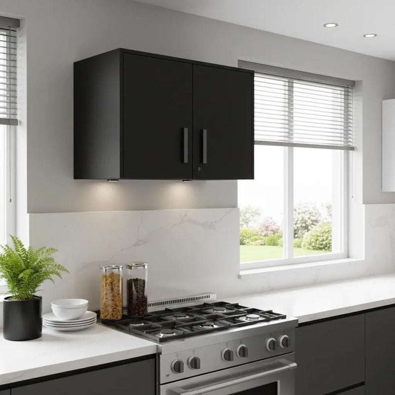 28" Black Wall mounted Accent Cabinet With Seven Shelves And Six Drawers Homeroots Kitchen & Dining