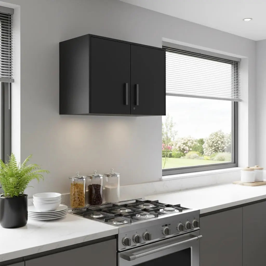 28" Black Wall mounted Accent Cabinet With Six Shelves And Three Drawers Homeroots Kitchen & Dining