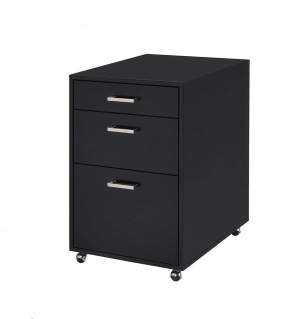 28" Black Wood And Metal Three Drawers Filing Cabinet - GreatEagleInc