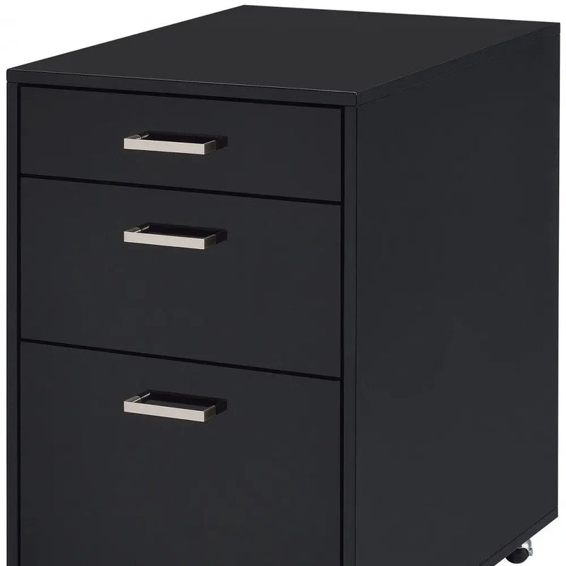 28" Black Wood And Metal Three Drawers Filing Cabinet - GreatEagleInc