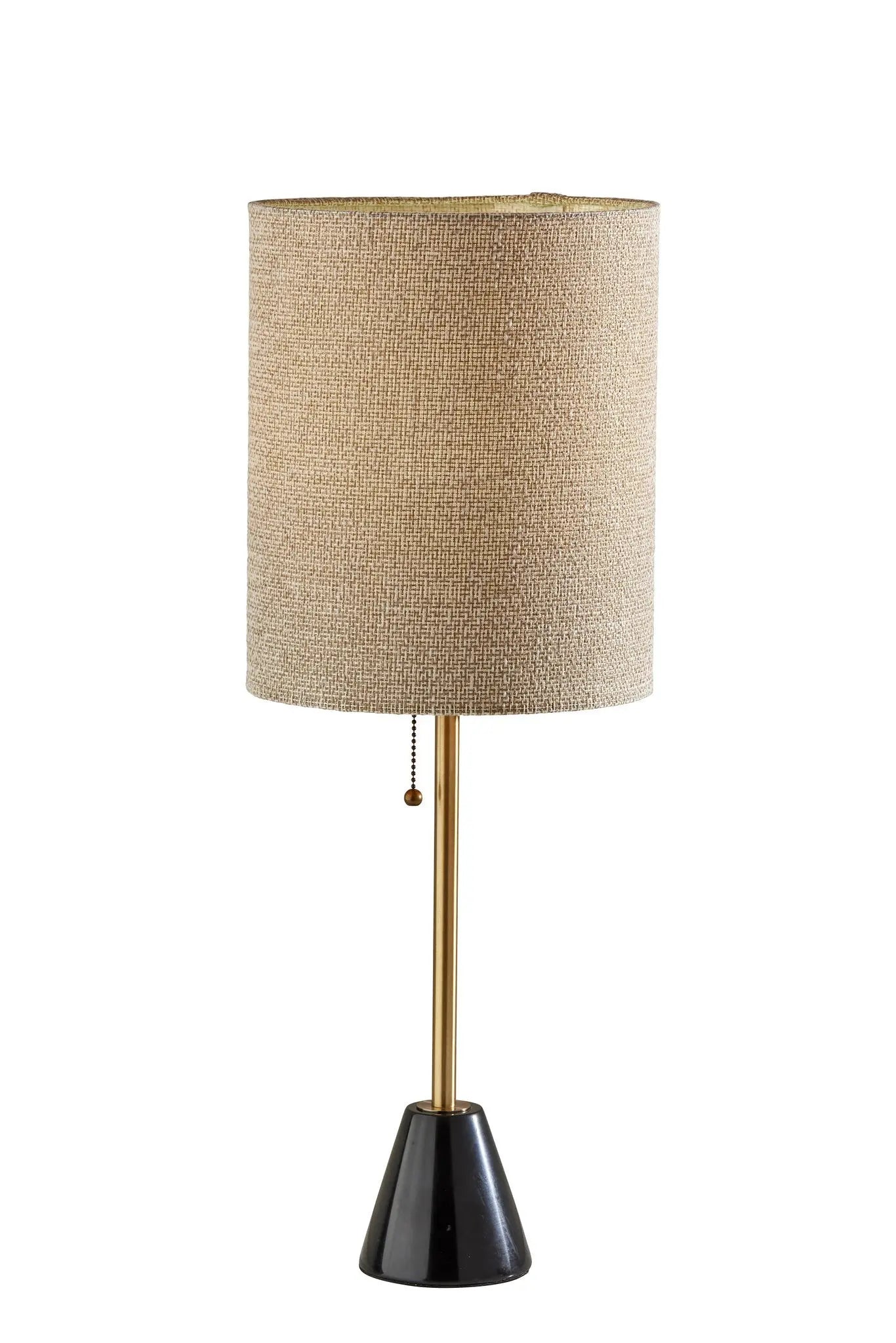 28" Black and Gold Marble and Metal Table Lamp With Beige Drum Shade - GreatEagleInc