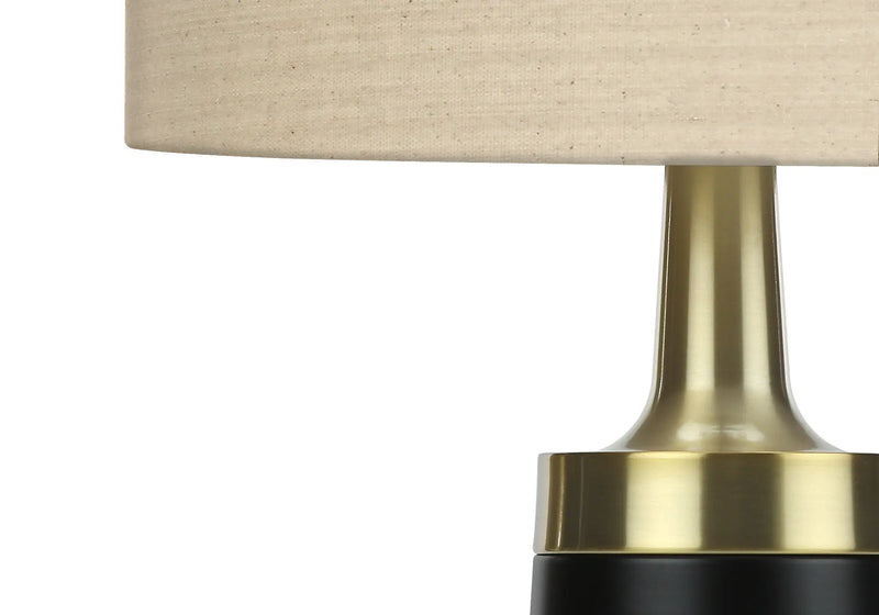 28" Black and Gold Metal Cylinder Table Lamp With Beige Drum Shade Homeroots Lighting