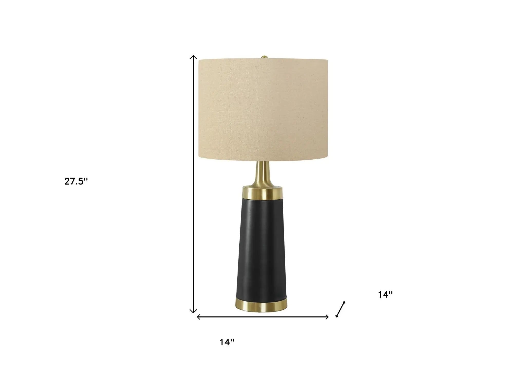 28" Black and Gold Metal Cylinder Table Lamp With Beige Drum Shade Homeroots Lighting