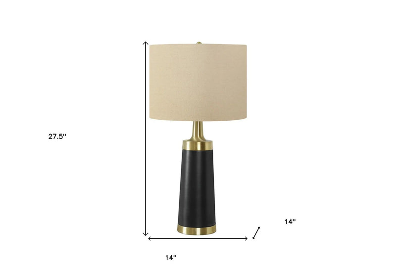 28" Black and Gold Metal Cylinder Table Lamp With Beige Drum Shade Homeroots Lighting