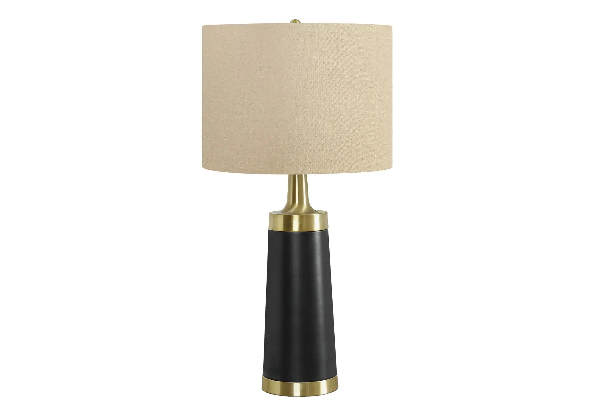 28" Black and Gold Metal Cylinder Table Lamp With Beige Drum Shade Homeroots Lighting