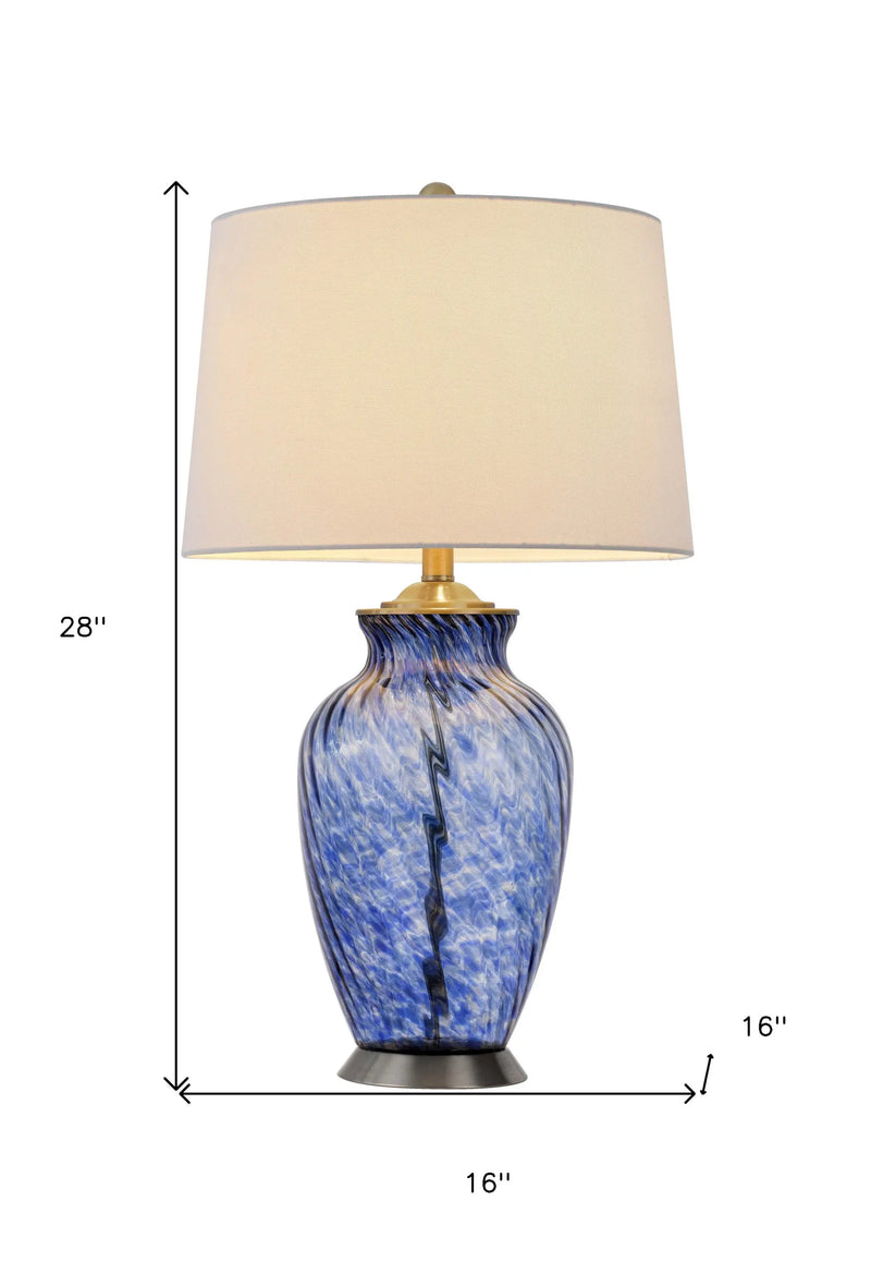28" Blue Swirl Glass Table Lamp With White Empire Shade Homeroots Lighting