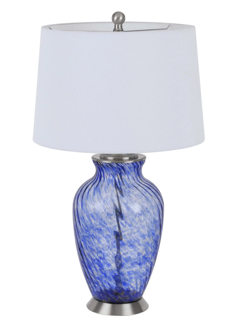 28" Blue Swirl Glass Table Lamp With White Empire Shade Homeroots Lighting