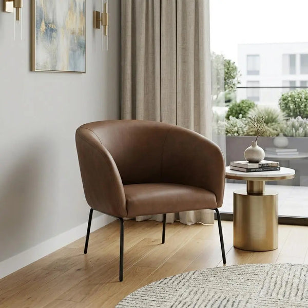 28" Brown And Black Faux Leather And Upholstered Club Chair Homeroots Living Room