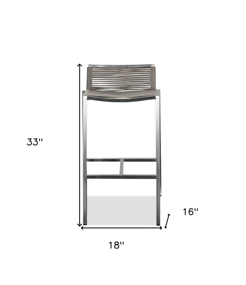 28" Brown And Silver Stainless Steel Low Back Bar Height Bar Chair Homeroots Living Room