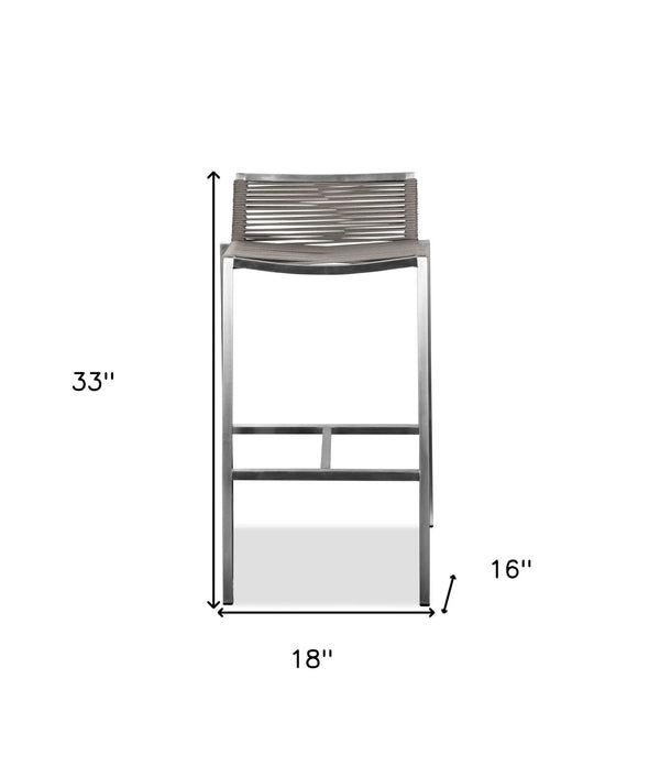 28" Brown And Silver Stainless Steel Low Back Bar Height Bar Chair Homeroots Living Room