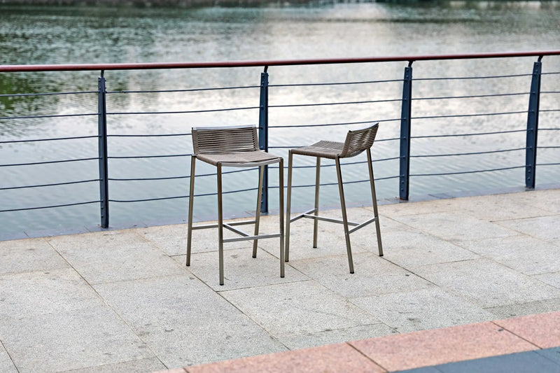28" Brown And Silver Stainless Steel Low Back Bar Height Bar Chair Homeroots Living Room