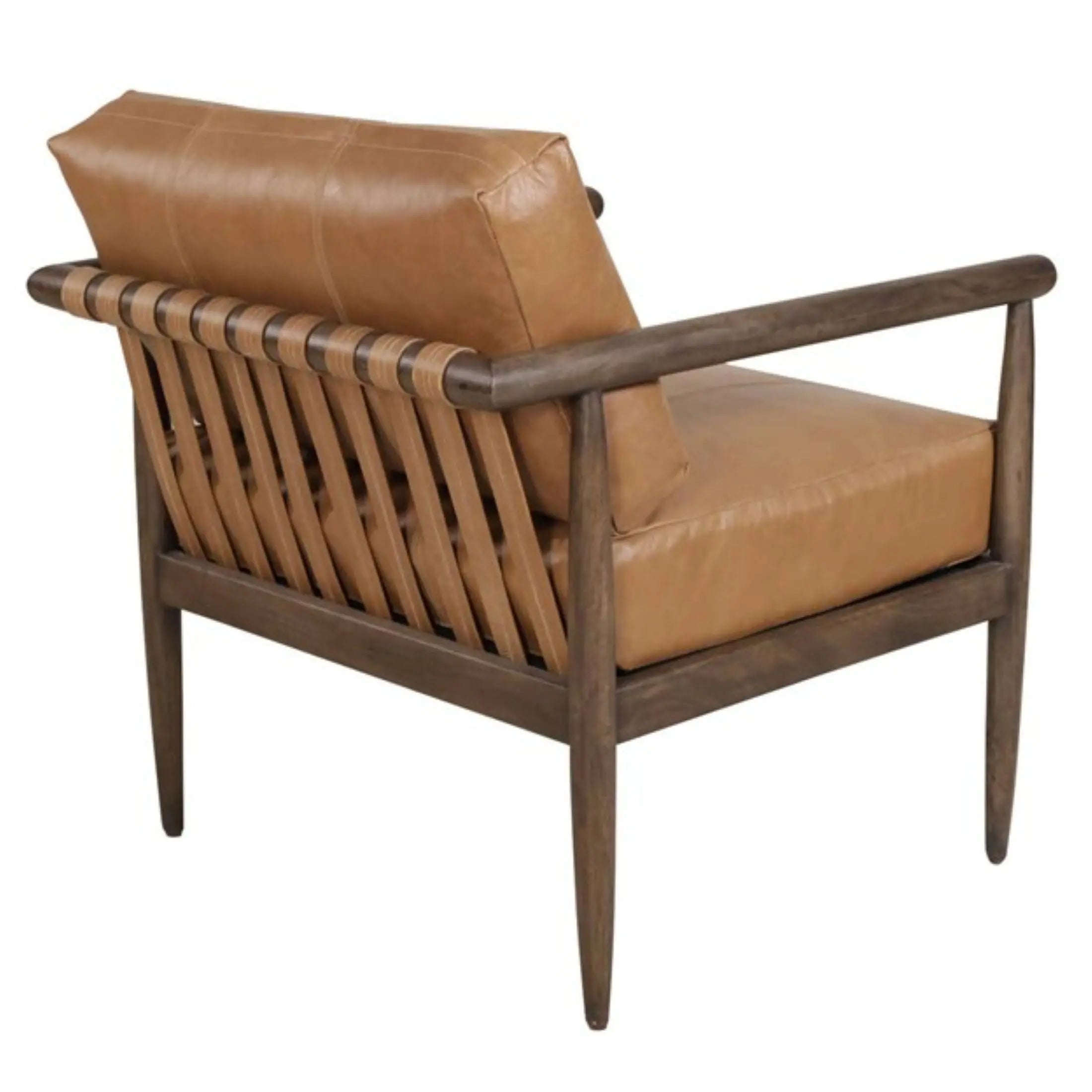 28" Brown Genuine Leather and Solid Wood Arm Chair Homeroots Living Room