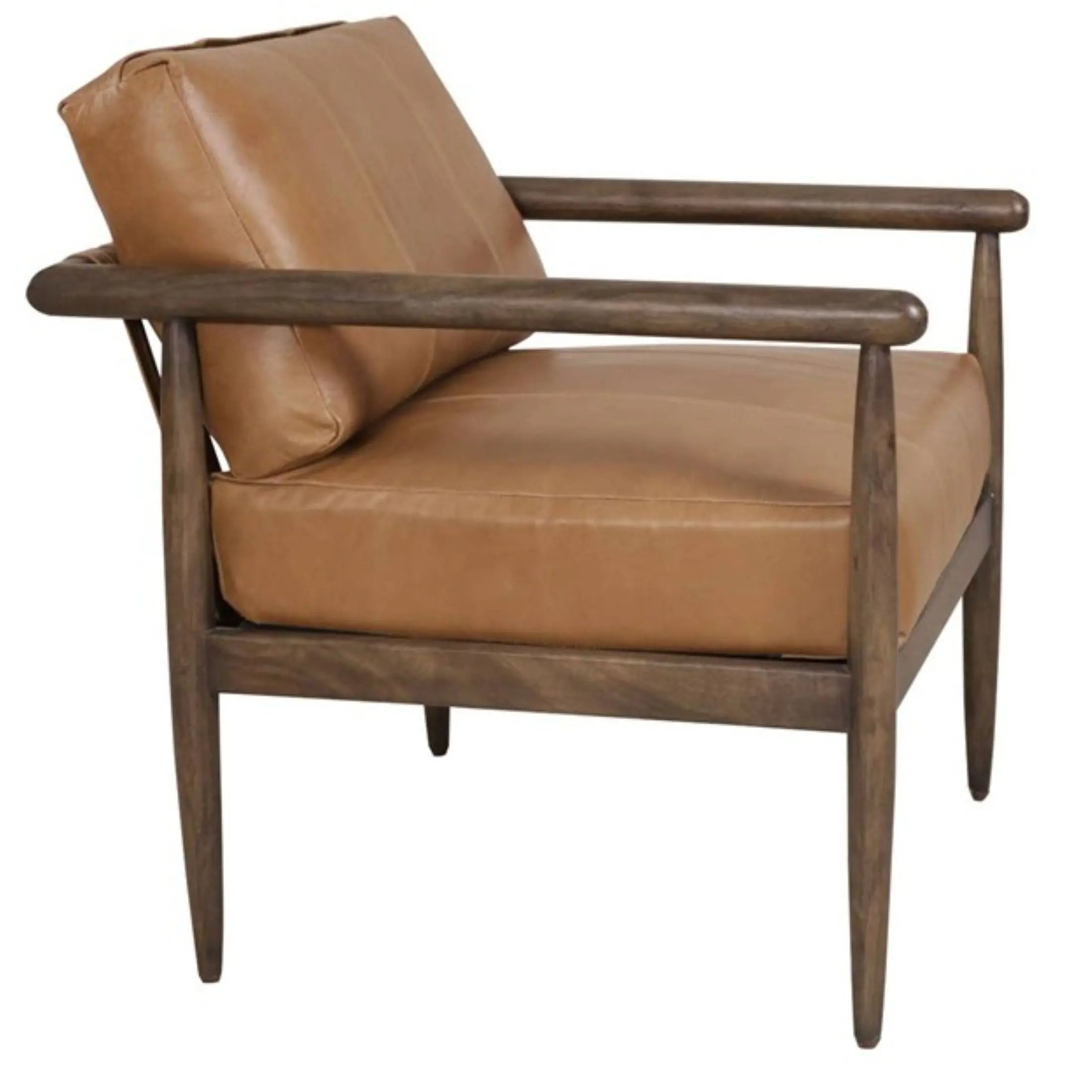 28" Brown Genuine Leather and Solid Wood Arm Chair Homeroots Living Room