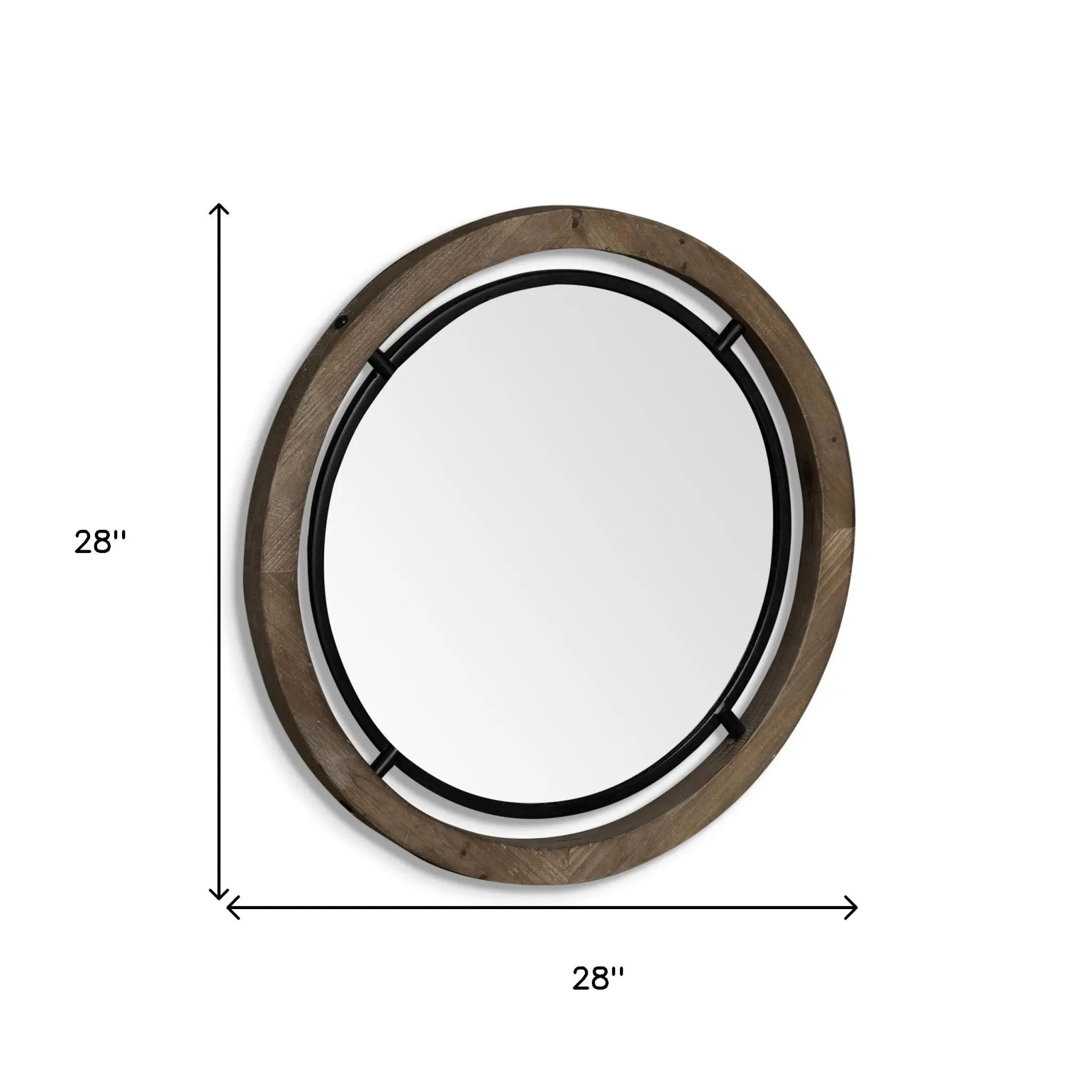28" Brown Round Wood Framed Accent Mirror Homeroots Bed & Bath