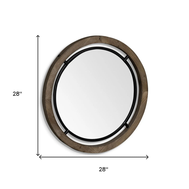 28" Brown Round Wood Framed Accent Mirror Homeroots Bed & Bath