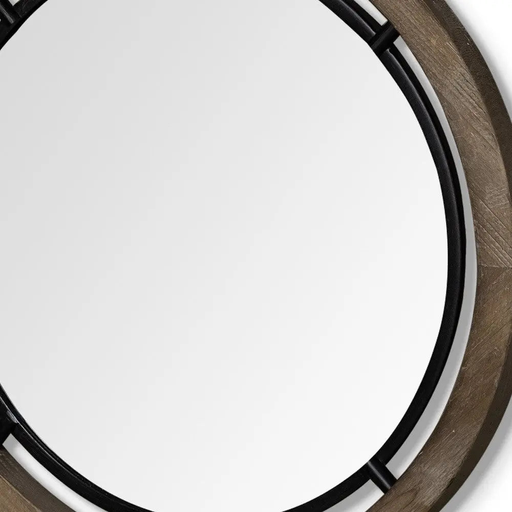 28" Brown Round Wood Framed Accent Mirror Homeroots Bed & Bath