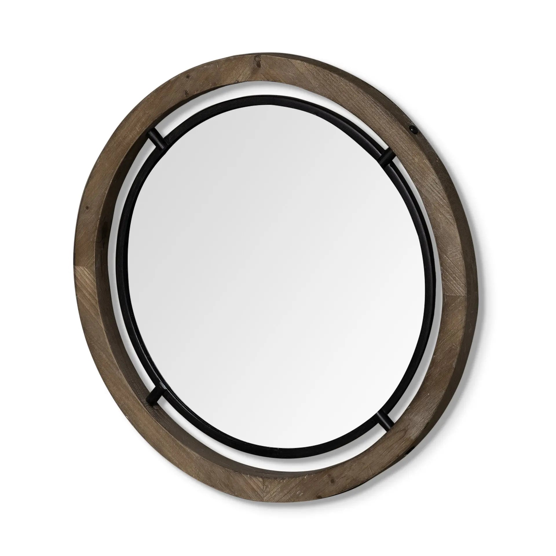 28" Brown Round Wood Framed Accent Mirror Homeroots Bed & Bath