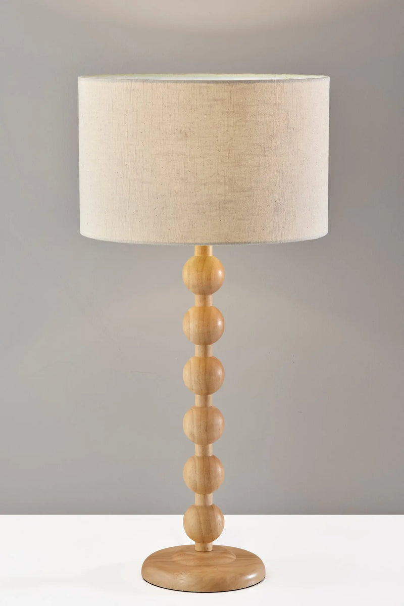 28" Brown Solid Wood Candlestick Table Lamp With Off White Drum Shade - GreatEagleInc