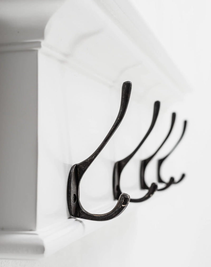 28" Classic White Wood Four Hook Hanging Coat Rack Homeroots Organization
