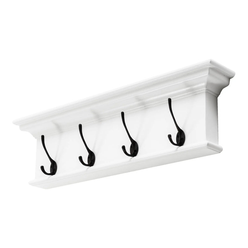 28" Classic White Wood Four Hook Hanging Coat Rack Homeroots Organization